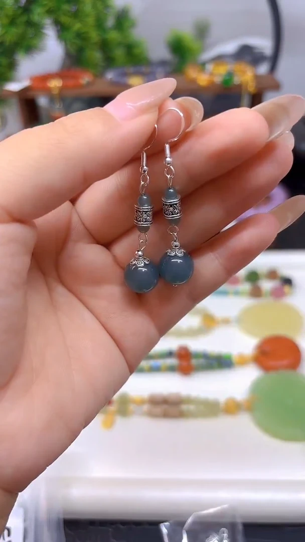 翡翠银S925镶嵌耳饰E875