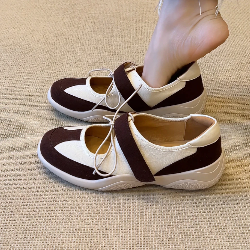 RubyL/5cm通勤拼色系带魔术贴圆头浅口松糕厚底玛丽珍单鞋女款