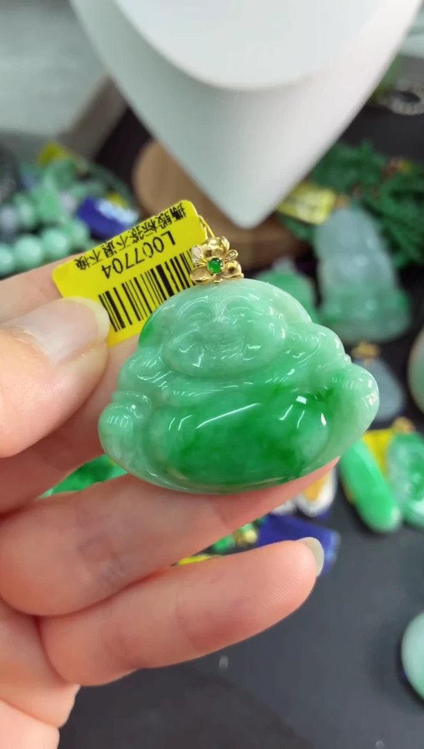 吊坠(不含链)18K金镶嵌翡翠挂件