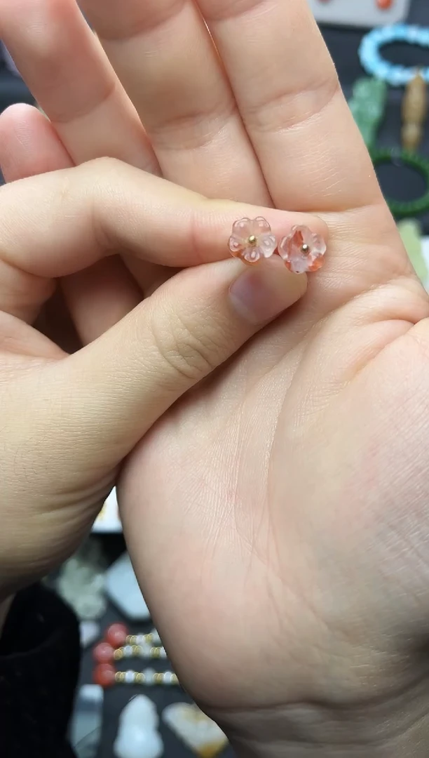 银S925镶嵌耳饰南红玛瑙花花耳钉06