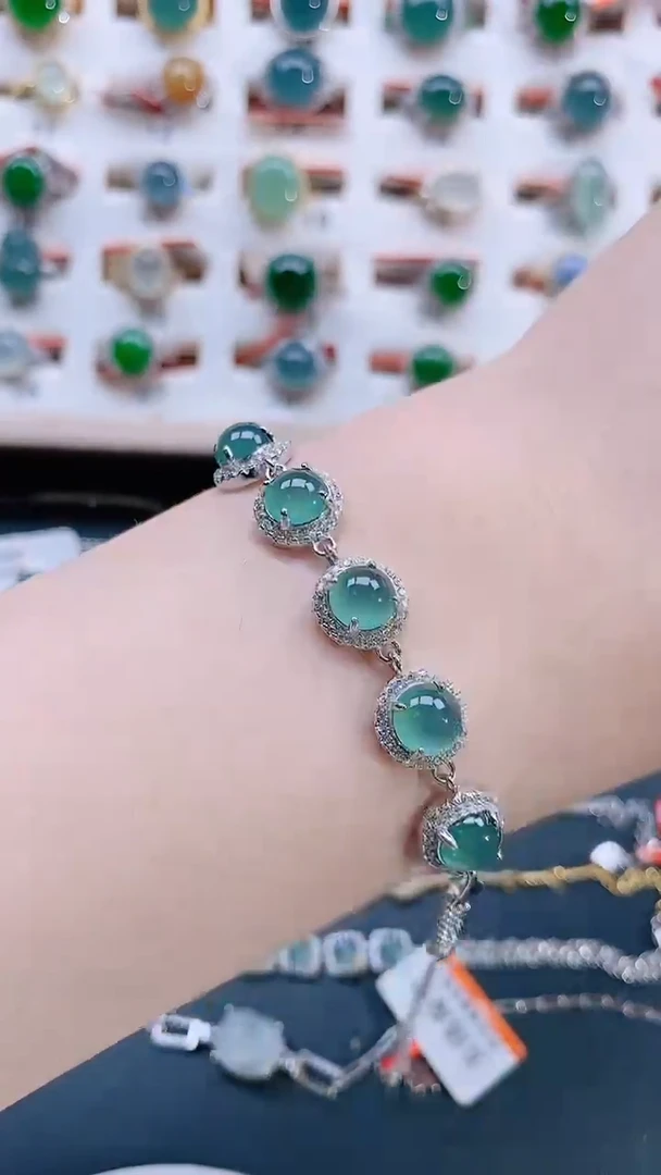 银S925镶嵌手链翡翠天然翡翠