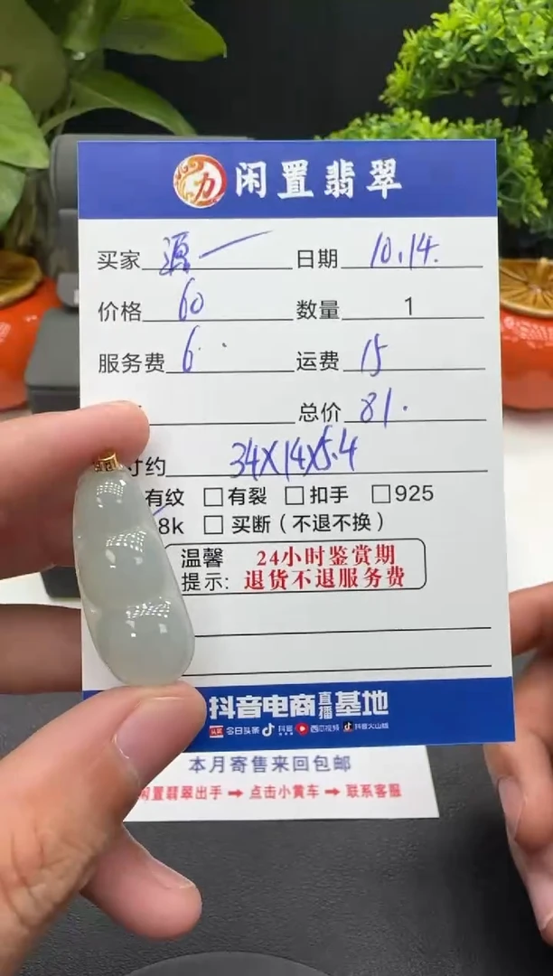 颈饰18K金镶嵌翡翠源*翡翠吊坠