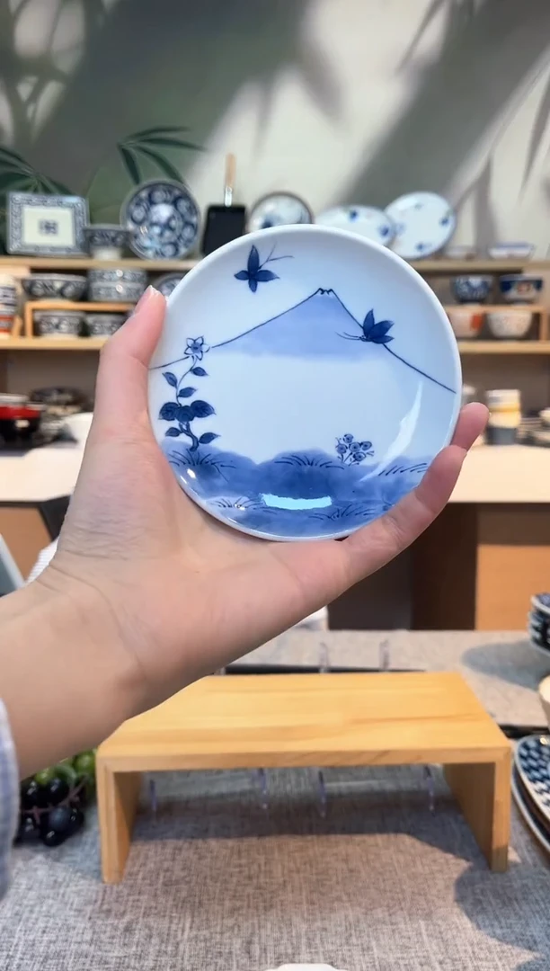 【闪购商品】瓷片F-05 染付富士山風景図 丸皿