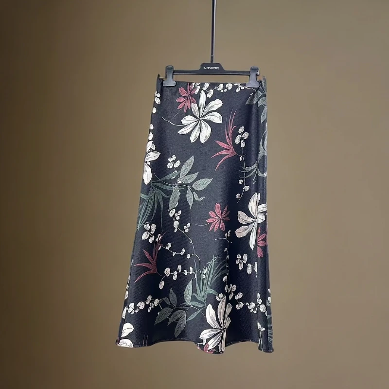 半身裙包臀时尚X型夏季A型松紧腰显瘦中长裙印花中腰
