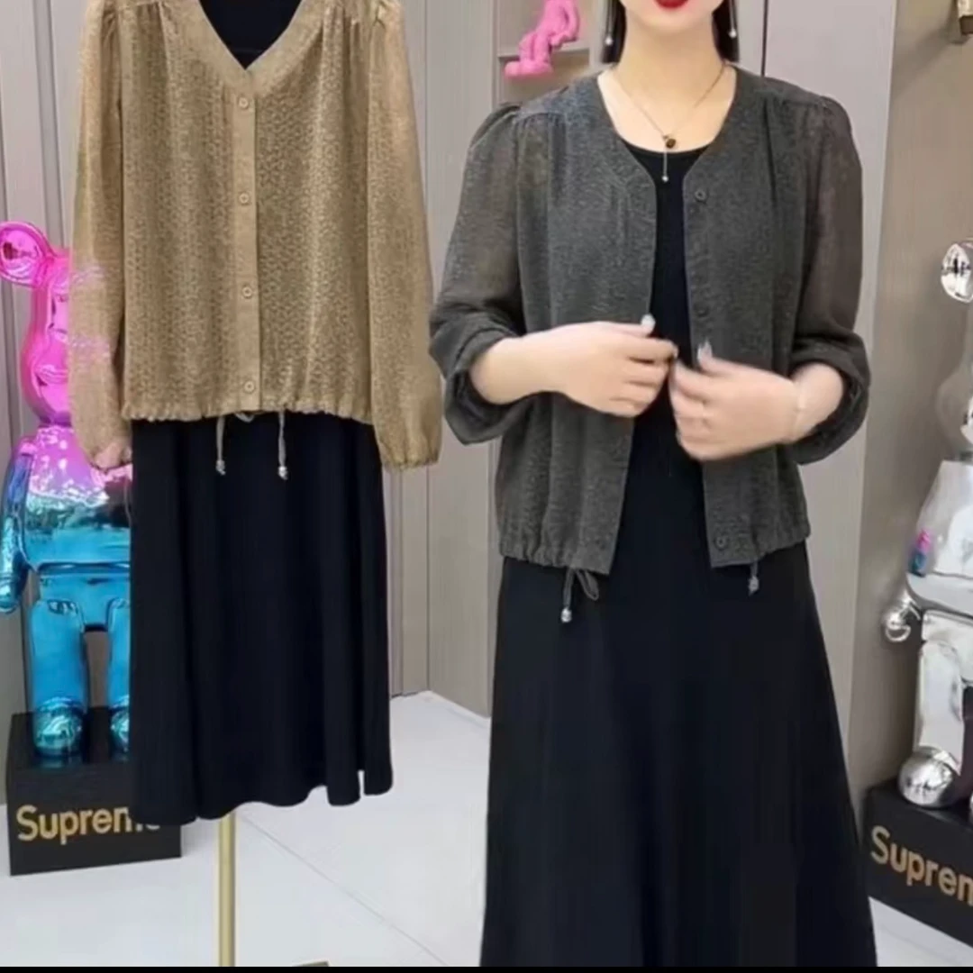 25新款时尚百搭遮肉显瘦两件套连衣裙（套装）（裙子+上衣）