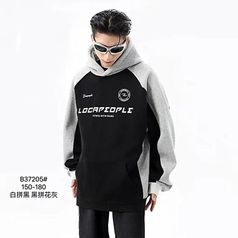 男大童字母LOCAP印花拼接连帽卫衣  B37205（150-180）