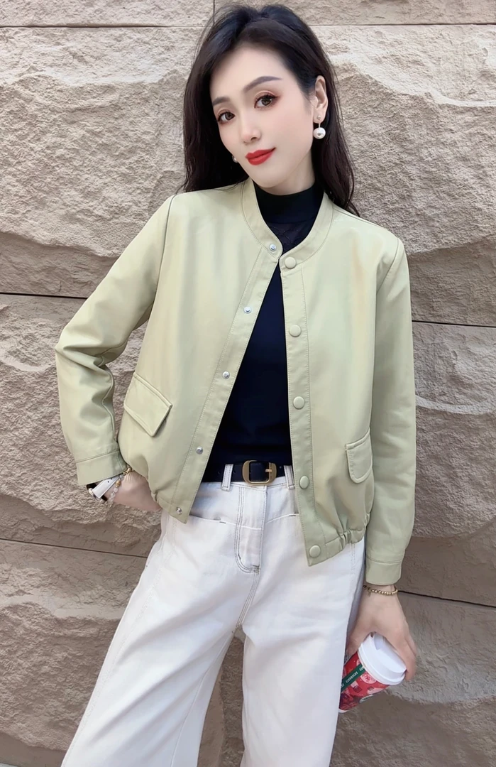 海宁正品2025春秋新款时尚休闲中老年小个子皮衣外套女