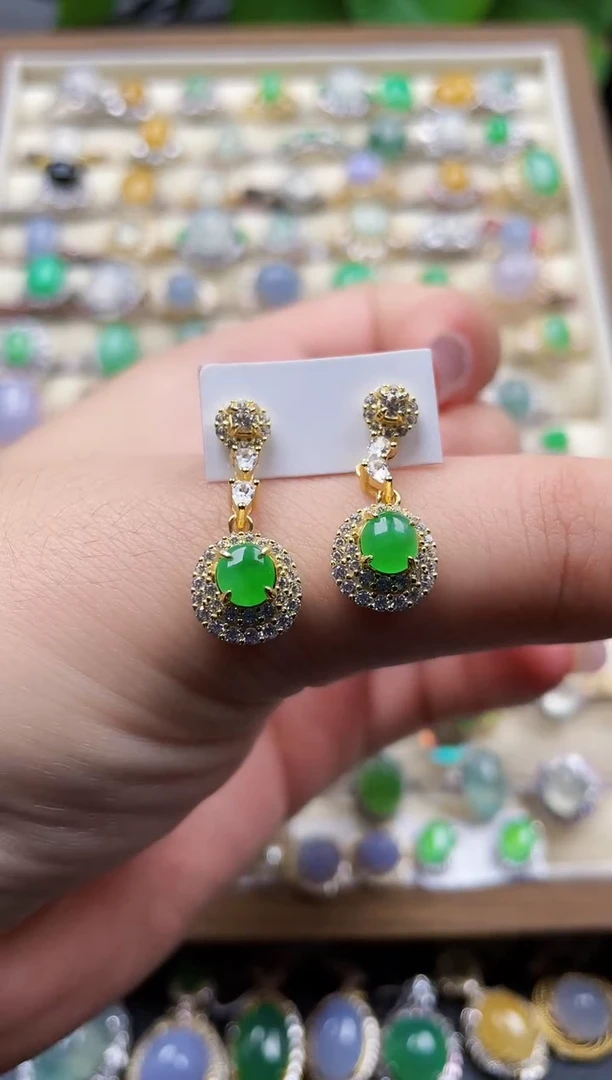 银S925镶嵌翡翠耳饰109