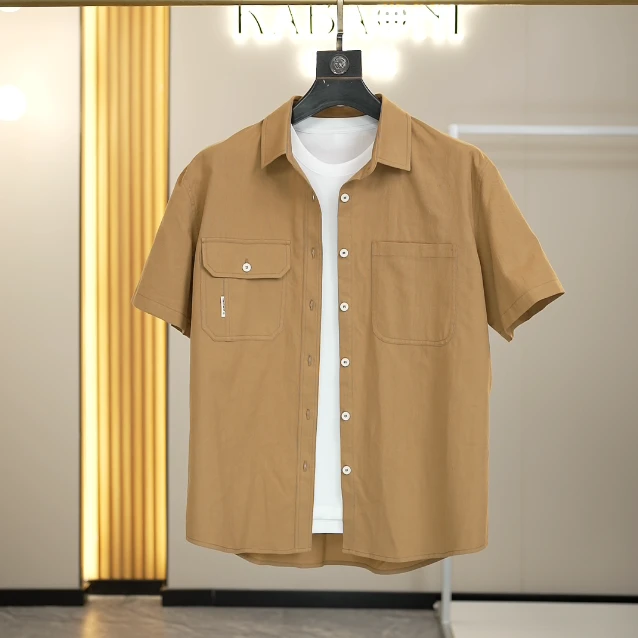 【夏日衬衫】2025夏季男士设计休闲百搭透气宽松100棉短袖衬衫2656