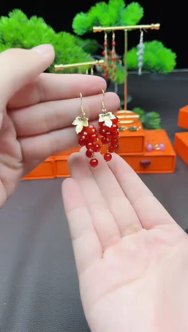 玛瑙/玉髓耳饰银S925镶嵌207000