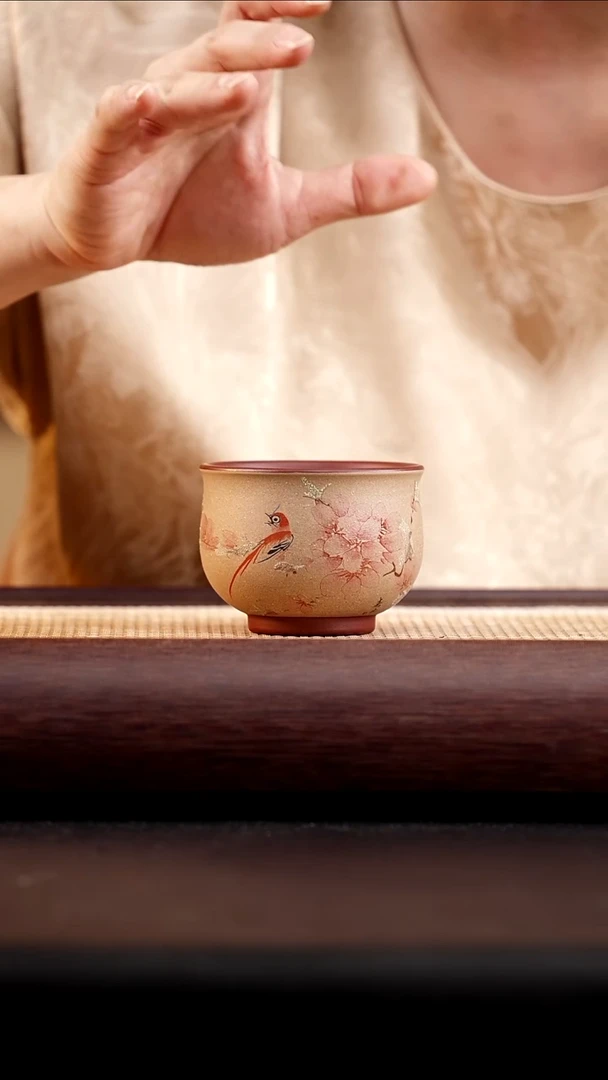 双色粉浆喜上枝头杯