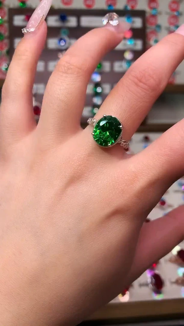 无925银典藏 轻奢 小祖母绿绿色系10*12银托戒指