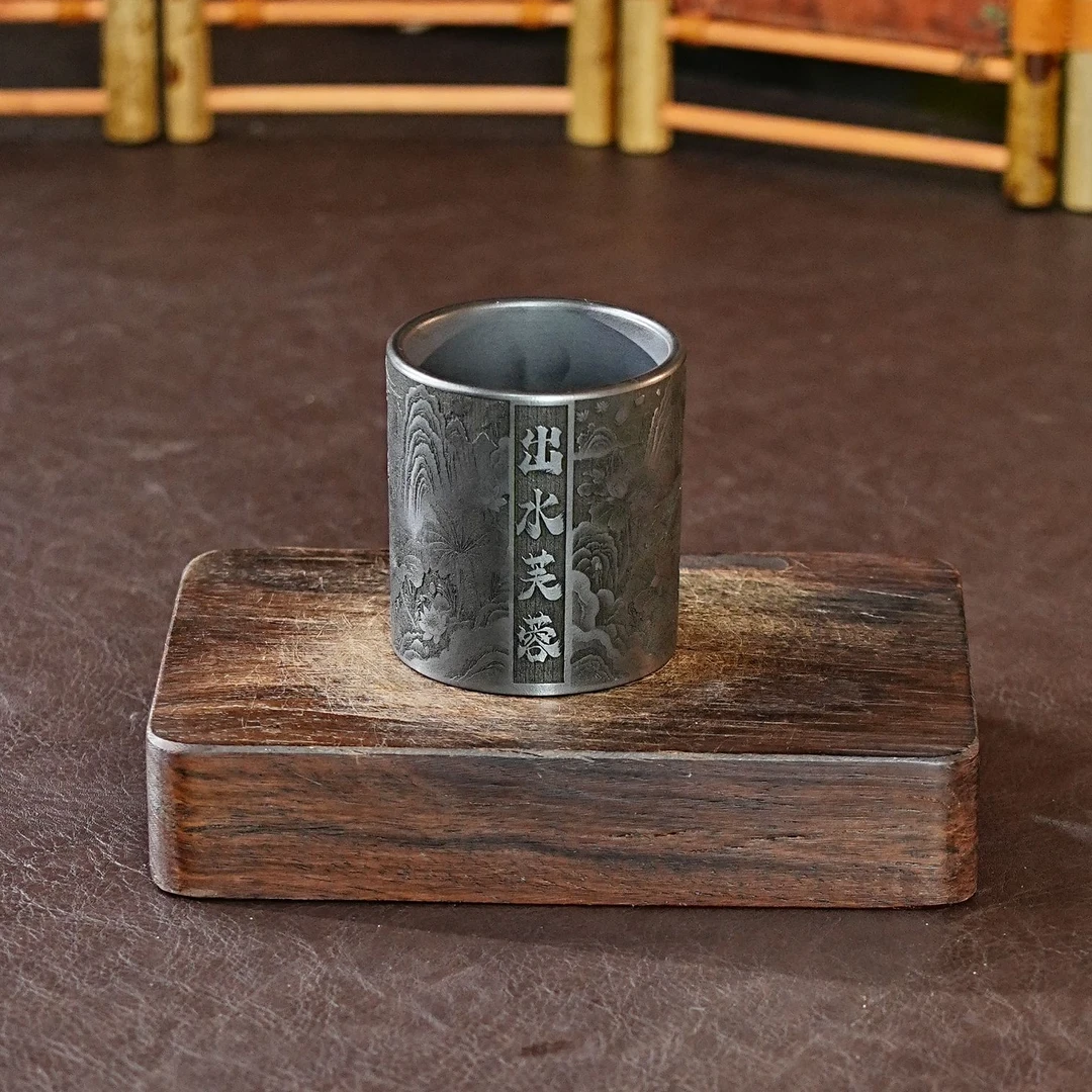 【0112出水芙蓉】宜兴原矿紫砂全手工刻绘 主人杯茶具 茶杯 茶器