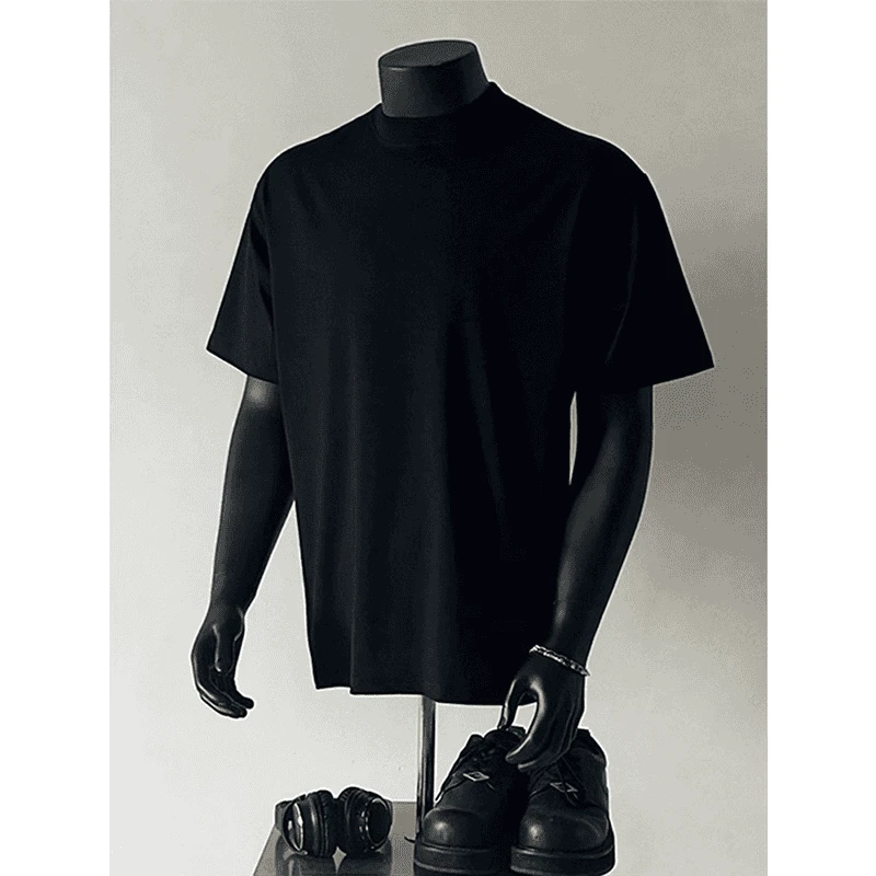 纯棉黑色小领口t恤男夏季cleanfit穿搭短袖简约百搭半袖打底衫