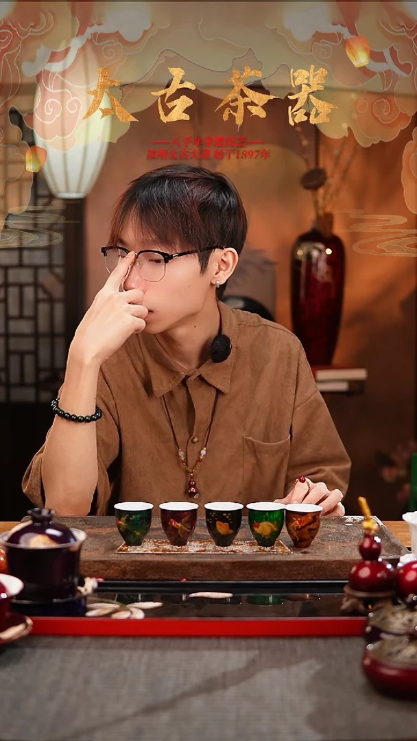 去***?@蛋壳镶嵌极光绿三才盖碗@ 非遗大漆