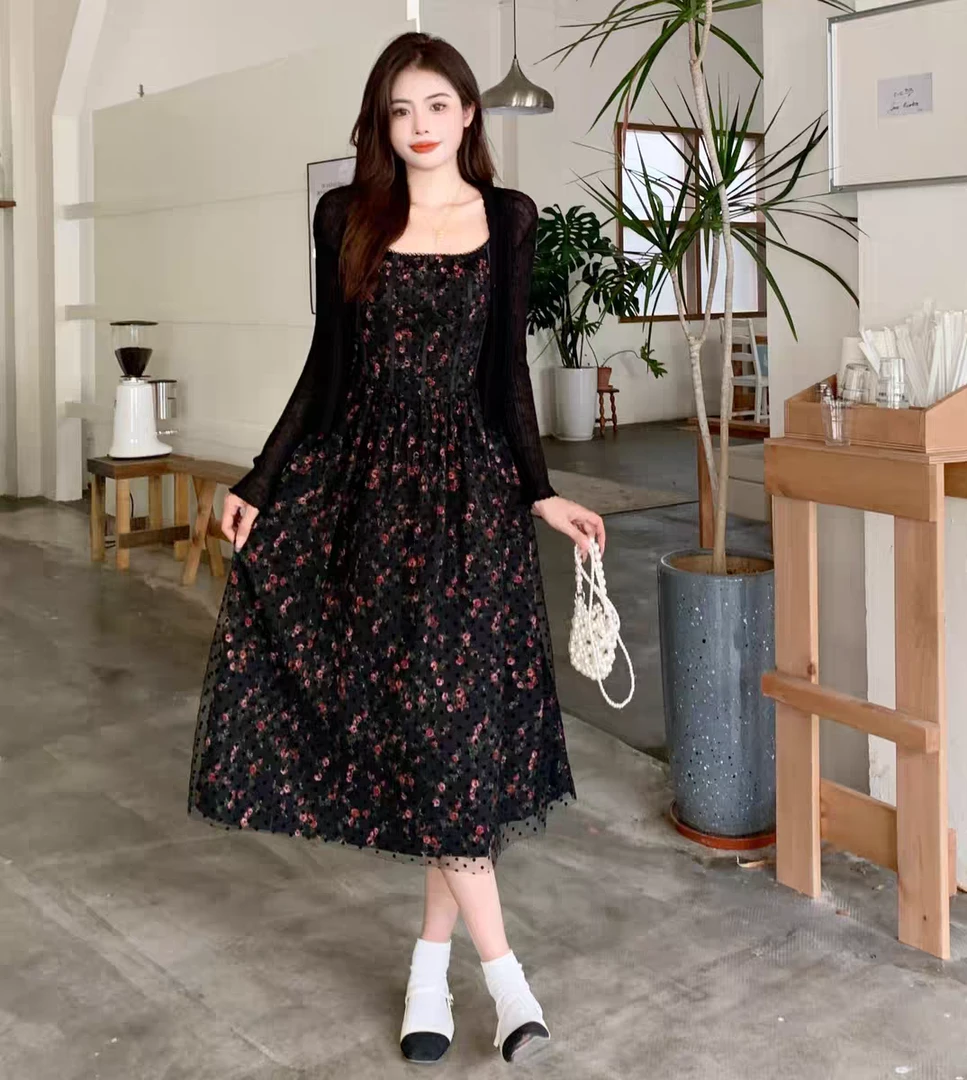 【月笼纱】300斤特大码女装网纱碎花吊带裙夏季胖mm气质显瘦裙