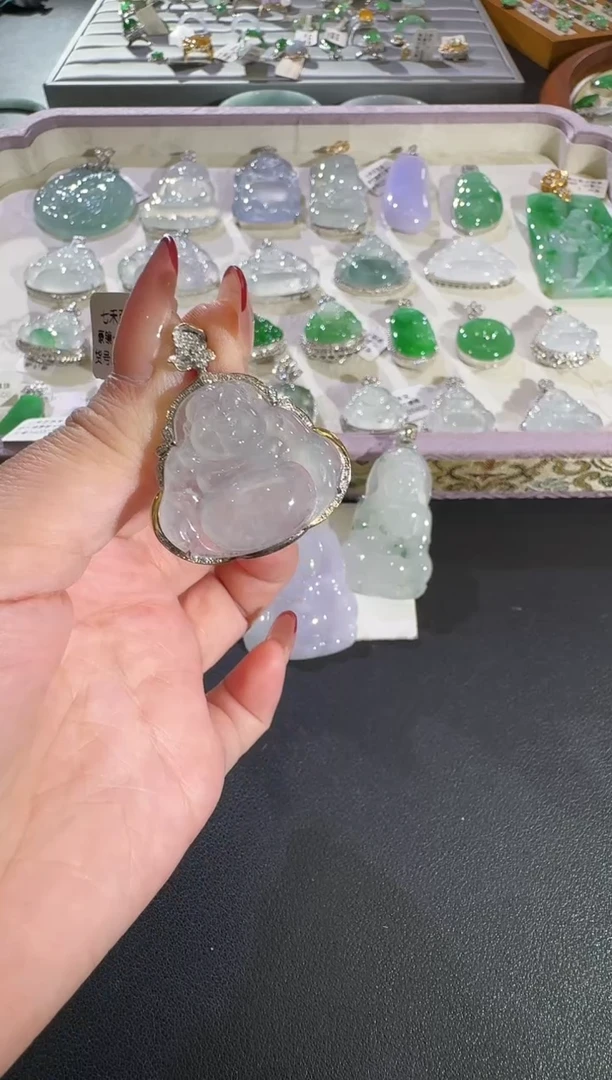 翡翠18K金镶嵌吊坠(不含链)【源头工厂】钻石镶嵌