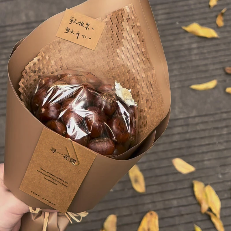 创意秋日板栗花束甜筒diy材料包手工自制栗子花束生日礼物送女生