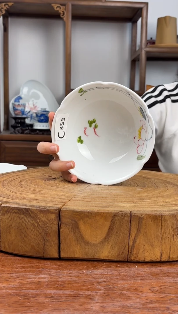 瓷片景德镇高温釉中彩-高足花口碗353