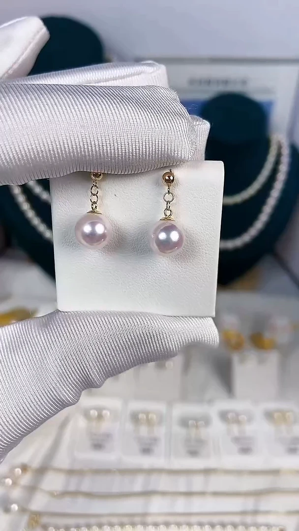 18K金镶嵌海水珍珠耳饰8-8.5mm天女微风吹耳饰