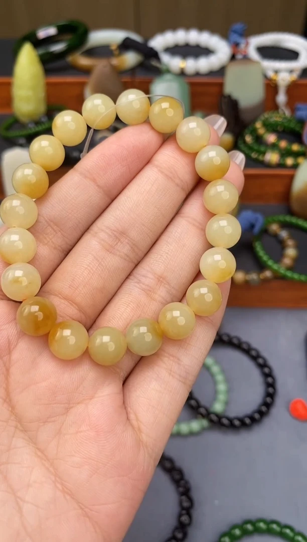 手串未镶嵌和田玉10mm糖黄口圆珠手串
