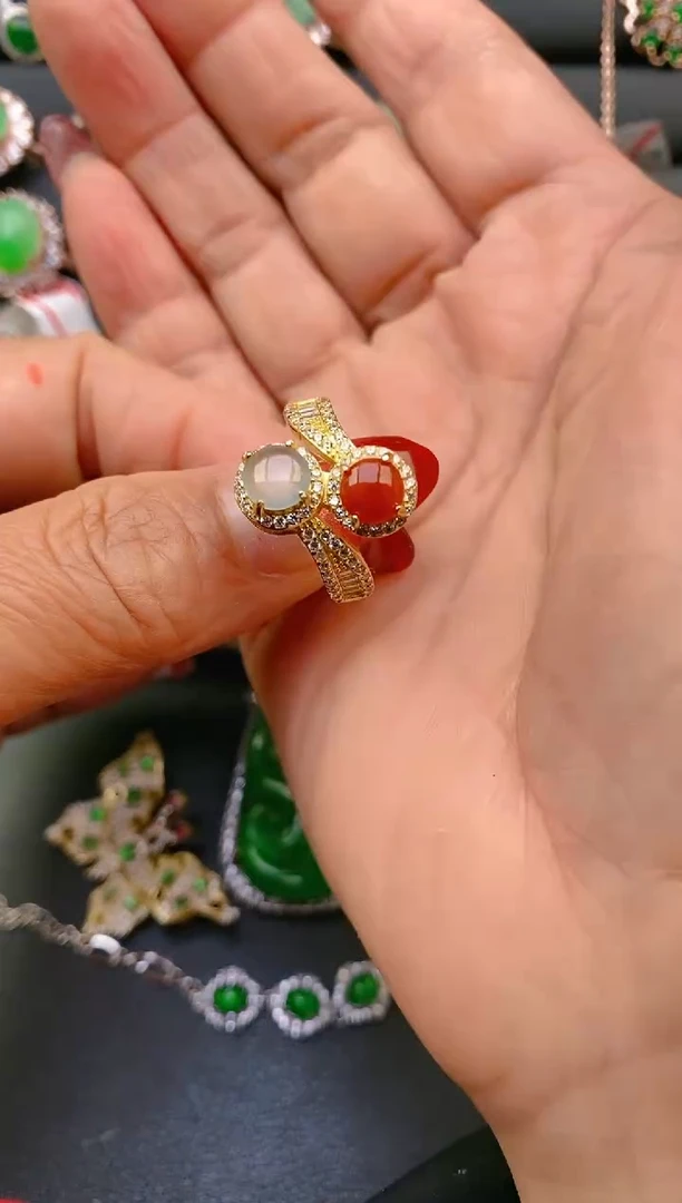 【闪购商品】翡翠戒指银S925镶嵌天然A货翡翠1