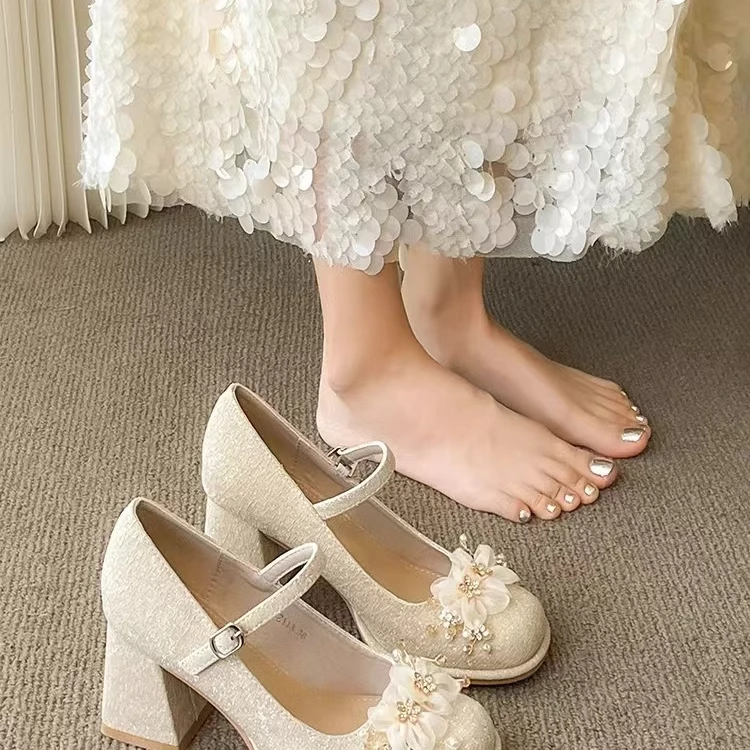 婚鞋女仙女风玛丽珍高跟鞋2025年新款气质配旗袍伴娘鞋粗跟单鞋女