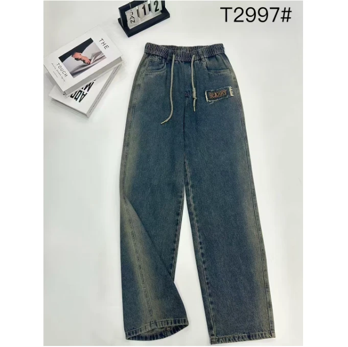 春秋宽松直筒裤潮流时尚显瘦休闲百搭复古水洗牛仔裤T2997