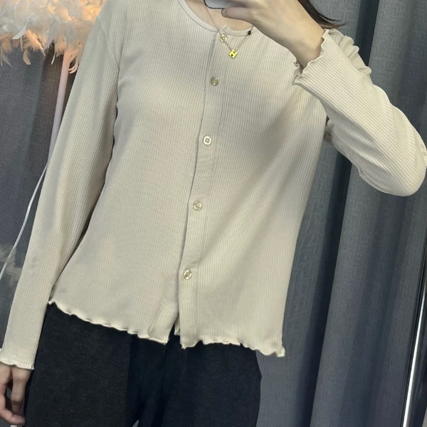 早秋柔软植物纤维正肩高弹垂感【木耳边开衫】女时尚百搭