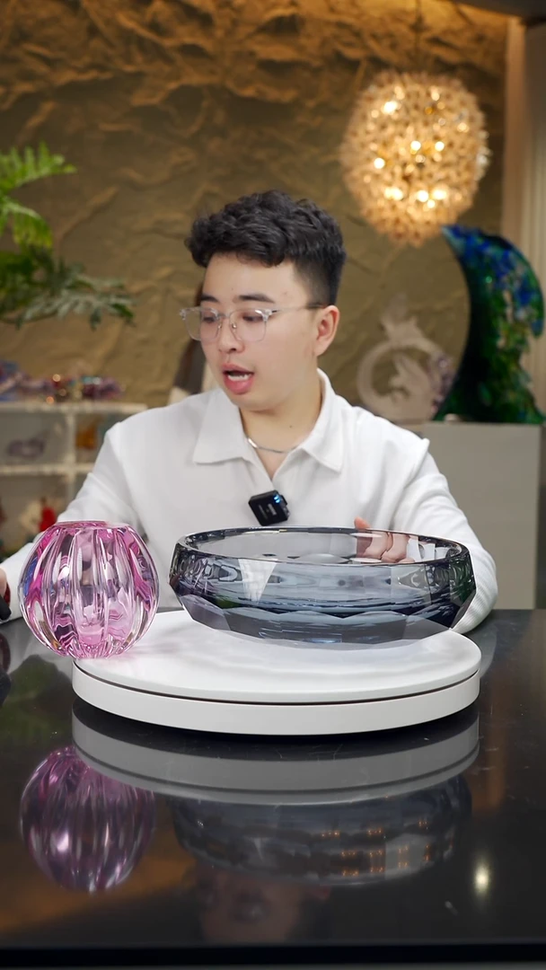 手工艺品琉璃极简灰切面果盘+金红南瓜香薰瓶