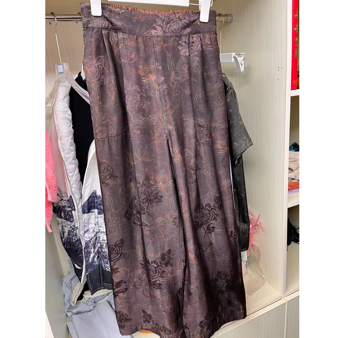 【牡丹蝴蝶】双面穿新中式国风香云纱刻花老钱直筒裤老钱风634