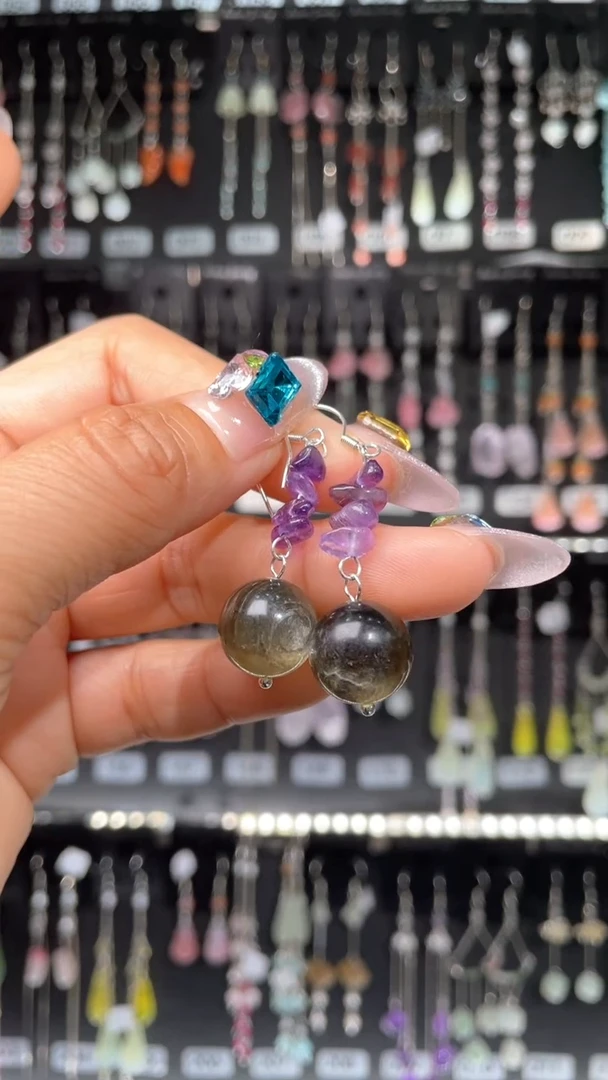 紫晶耳饰银S925镶嵌豆豆