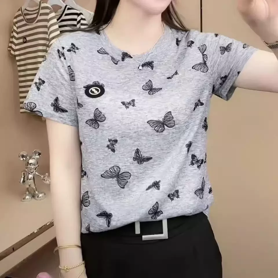 9002【衣长54】时尚圆领短袖T恤女夏季新款洋气显瘦休闲上衣【B2】