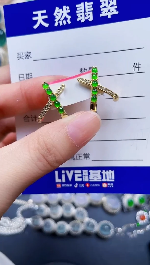 银S925镶嵌翡翠耳饰319