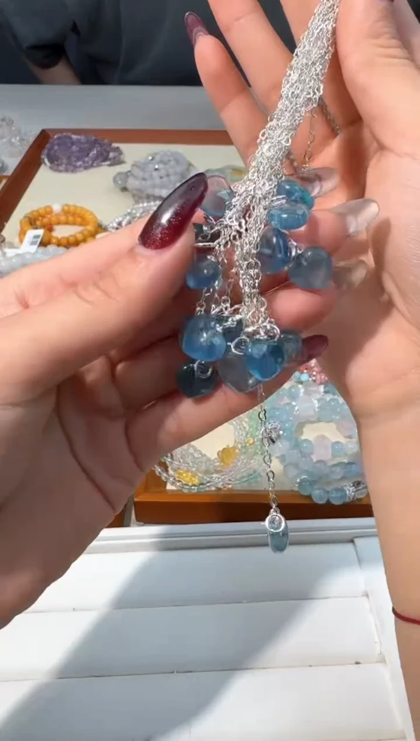 【闪购商品】海蓝宝石手链银S925镶嵌K017魔鬼蓝爱心链条款