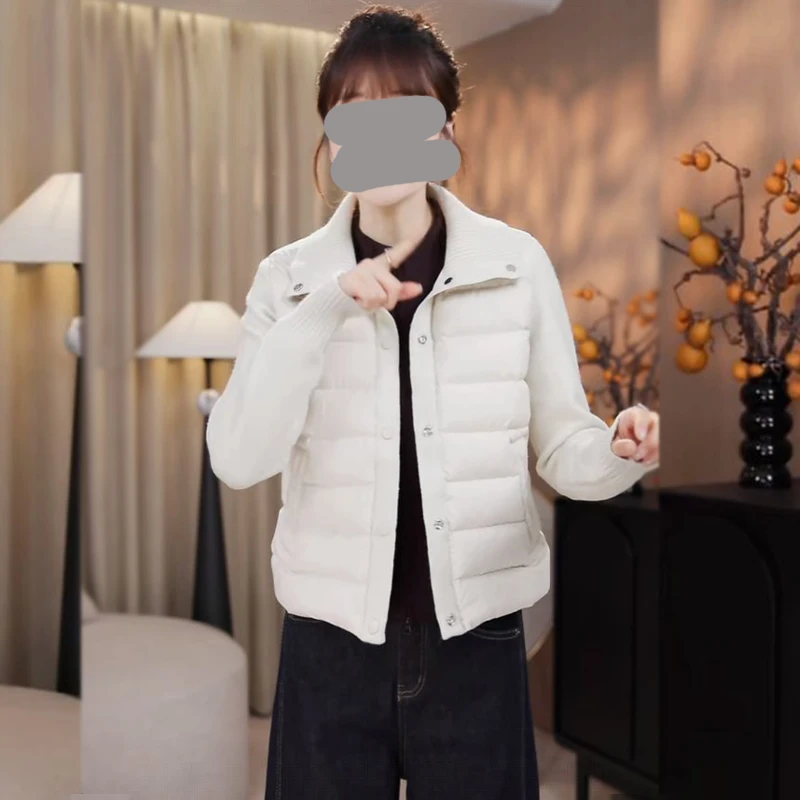 2024新款时尚宽松显瘦百搭拼接保暖棉服小个子轻盈锁温立领针织棉