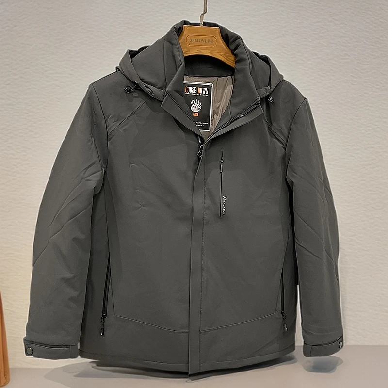 梦燕男士秋冬季短款户外休闲连帽可脱卸鹅绒羽绒服外套ZH04B5005D