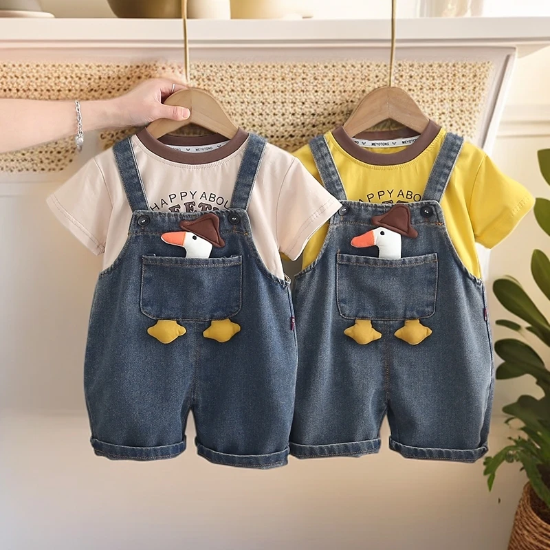男童夏装2025新款女宝宝短袖牛仔背带裤套装小童夏季衣服婴儿童装
