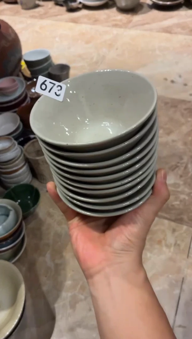 瓷片老****茶673灰色斗笠小碗12个