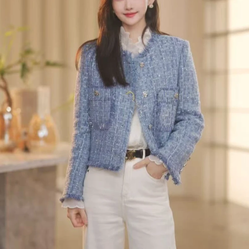 法式小香风短外套女小个子2025秋季新款粗花呢编织设计感流苏上衣