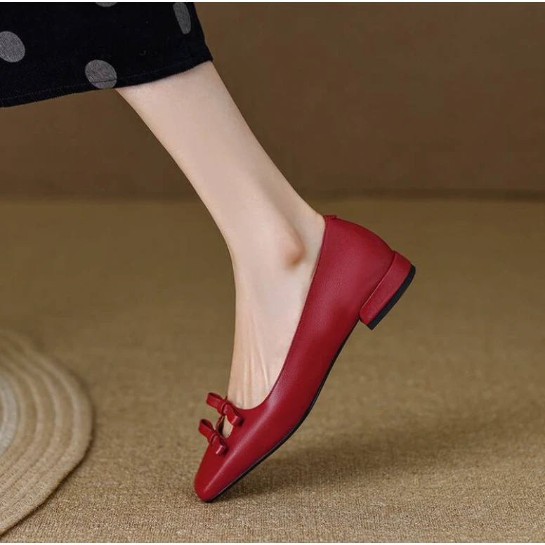 李大龙~牛皮2公分/浅口粗跟方头通勤单鞋百搭软底玛丽珍单鞋712