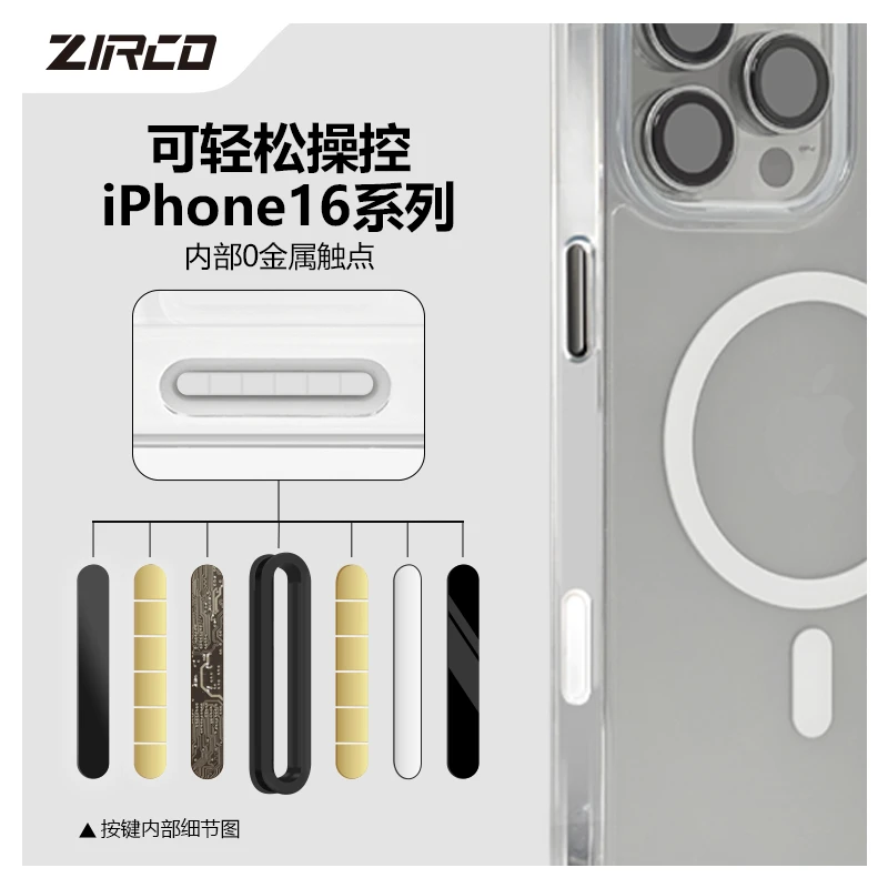 凡契冰透磁吸磨砂壳适用苹果16相机按键全包防滑磁吸手机壳