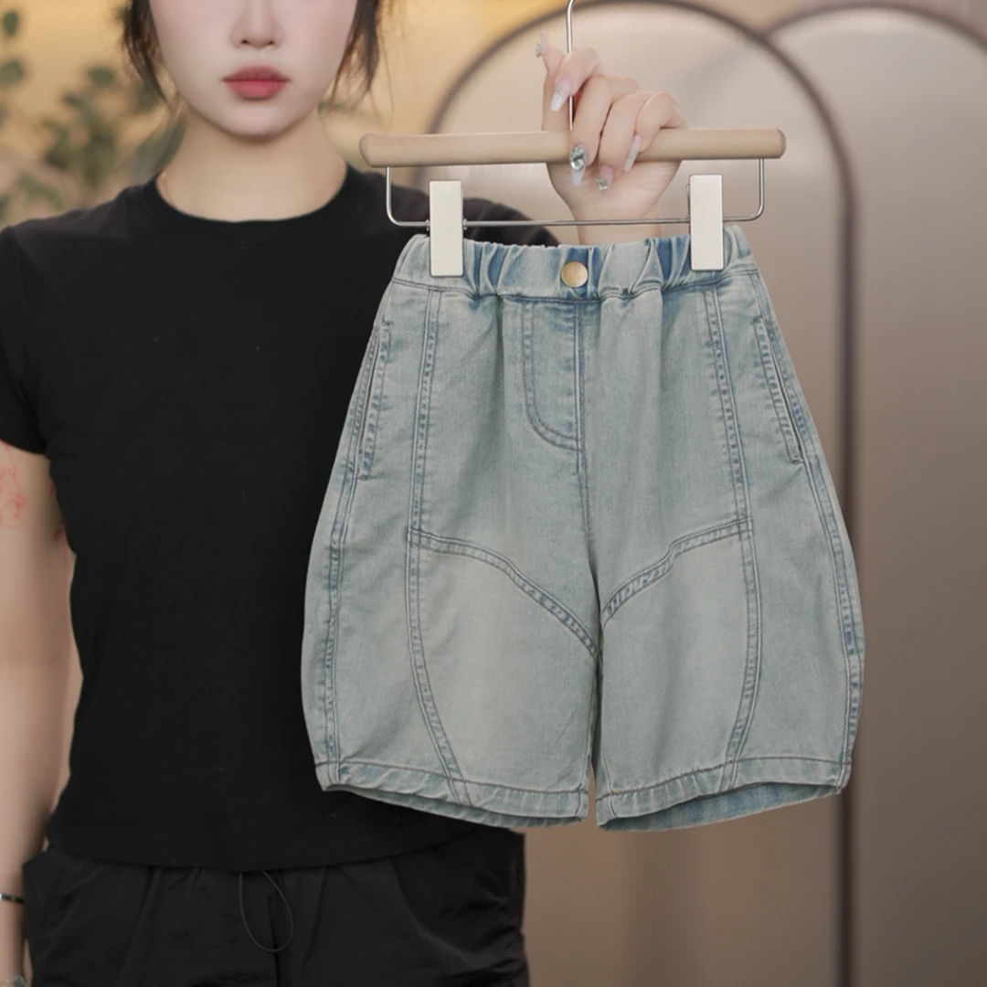 【现货48H断码不加】2025夏季儿童韩版时尚百搭牛仔短裤过膝5分裤