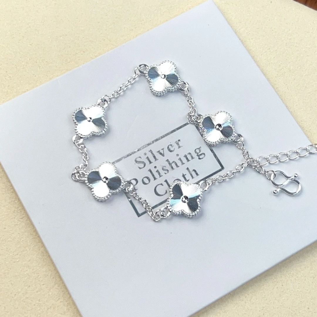 足银银制品 四叶草手链 五花手链 四叶草镭射五花手链气质（634）