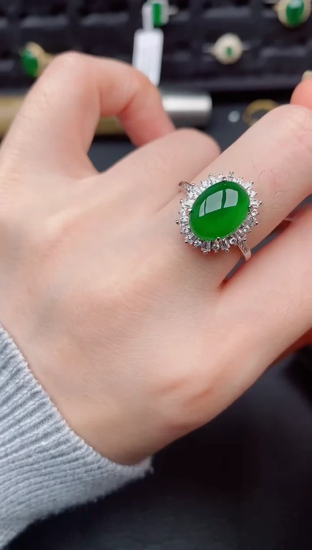 银S925镶嵌戒指翡翠天然a货翡翠483