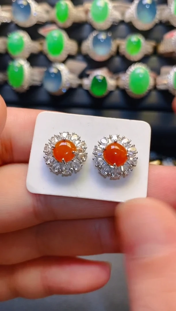 银S925镶嵌翡翠耳饰天然