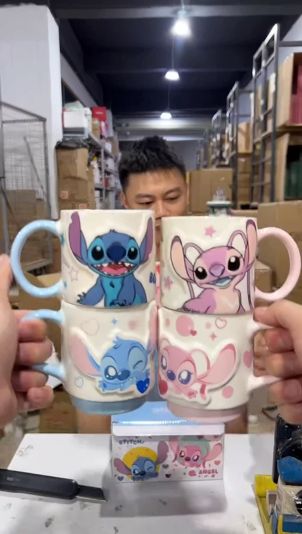 瓷片原盒Q版加萌趣史迪仔安琪对杯