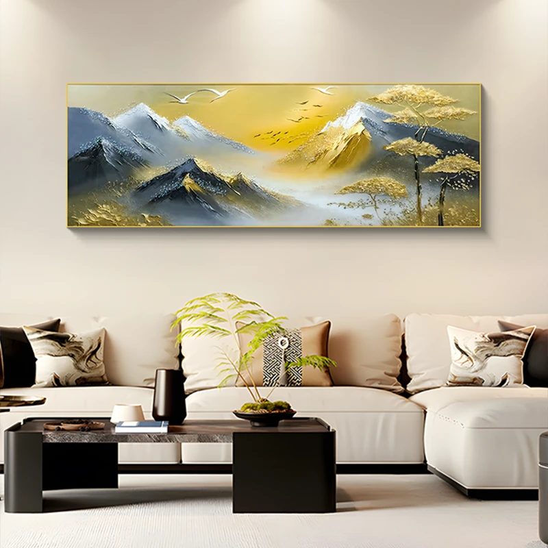 客厅手工镶钻装饰画横版高级感沙发背景墙挂画 日出背有靠山70200