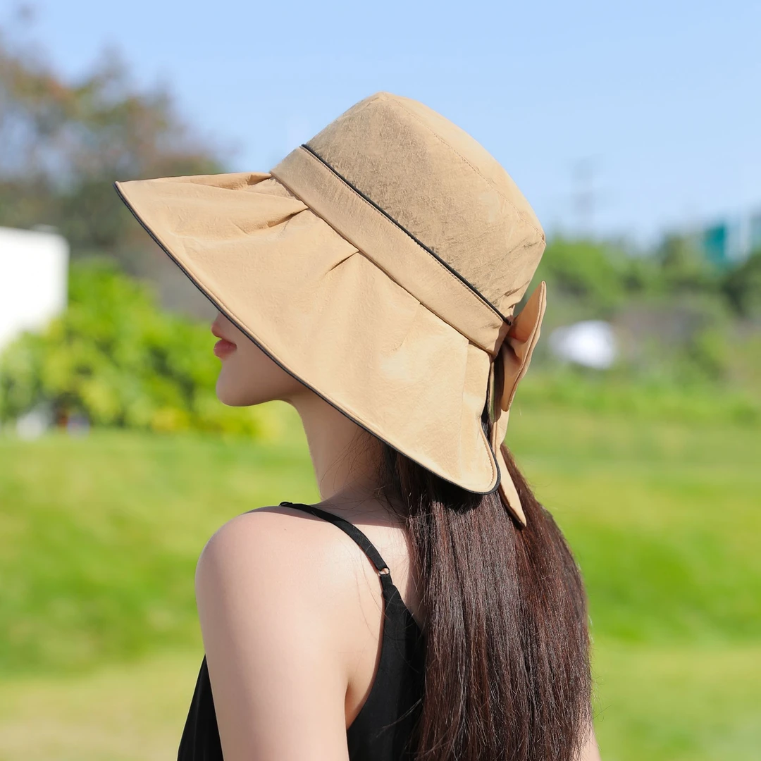 蝴蝶结夏季遮阳帽渔夫帽百搭帽子防晒帽夏天遮脸户外透气时尚