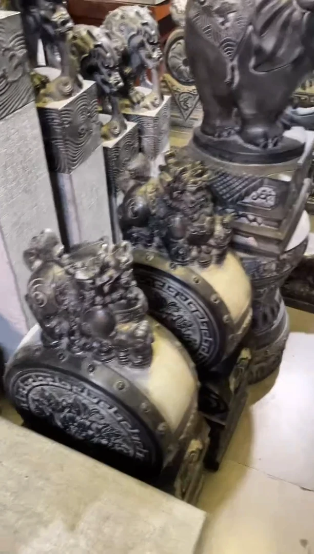 石材80貔貅抱鼓一对天然青石雕刻